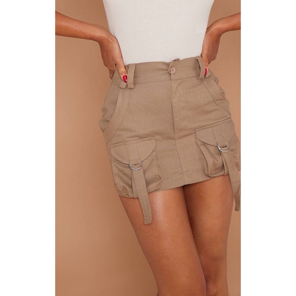 NWT prettylittlething cargo skirt micro mini skirt buckles straps front pockets